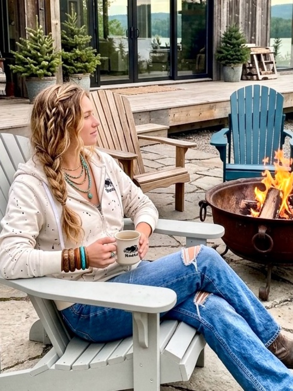 ROOTS Artisan paint splatter full zip kanga hoody cottagecore cabin vacay vibe - Picture 3 of 16